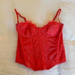 Urban Outfitters Modern Love Corset Blush Hot Pink Lace Bustier Crop Top
